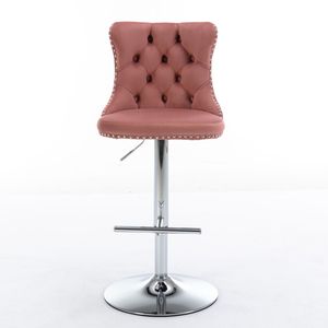 Modern 25-33 Inch Swivel Velvet Barstools with <b>Adjustable</b> Seat <b>Height</b> Comfortable Upholstered Chrome Base Bar <b>Stools</b> Backrest - Product Image 2