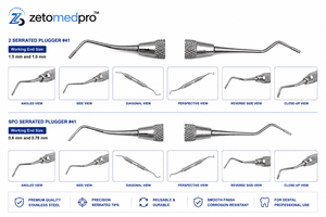 เครื่องมืออุดฟันสเตนเลสสตีลแบบสองหัว ขนาด 1M, 2M, 4M ยี่ห้อ Dental รุ่น Zetomed Pro สำหรับการอุดฟันและบีบอัด - Product Image 4