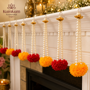 Indian Artificial Marigold Pearl Beads Handmade Art Deco Design Custom Size Hanging <b>Decoration</b> <b>Wedding</b> Diwali Christmas Home - Product Image 1