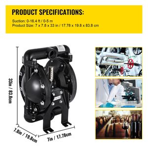 Pompa a Doppio Diaframma in Alluminio con Ingresso e Uscita da 1 Pollice, Azionata ad Aria, 24 GPM Max 120PSI per Uso Industriale - Product Image 4