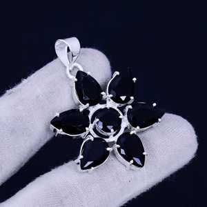 Black Onyx Flower Pendant 925 Sterling Silver Bohemian Jewelry Handmade Necklace For Women Wholesale - Product Image 1