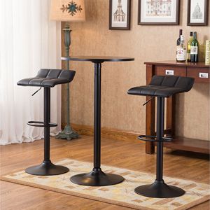 Belham Black Round Top Metal <b>Bar</b> Table with 2 Swivel Black Bonded Leather <b>Adjustable</b> <b>Stools</b> Set of <b>Bar</b> Furniture - Product Image 1