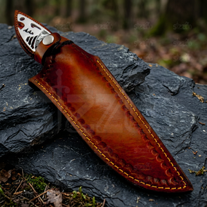 Cuchillo de caza y supervivencia SIZZCO OEM hecho a mano con hoja fija de acero D2 pulido a espejo y diseño de Damasco, de 12 pulgadas, con funda de cuero. - Product Image 6