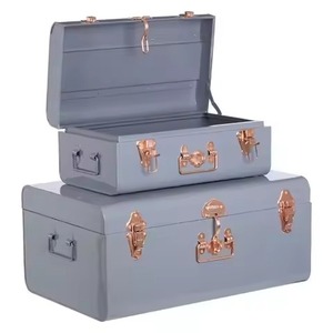 Sleek Slate Grey Metal Chest Pair Rose Gold Accents Contemporary Stacked Living Room <b>Coffee</b> <b>Table</b> Side Storage Furniture Holder - Product Image 4