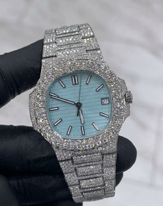 Montre mécanique avec cadran bleu clair, bracelet en acier inoxydable, affichage de la date, montre-bracelet - Product Image 3