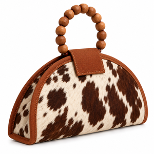 Sac en cuir à imprimé vache avec fermeture à boucle, motif noir et blanc, sac à main à bandoulière - Product Image 4