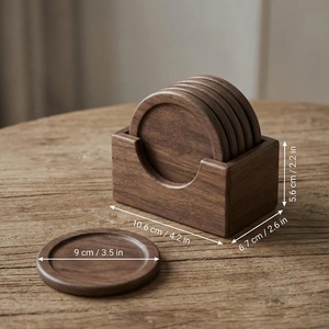 Sous-verre carré en bois marron écologique ILAHI, design classique, accessoire de protection de table, taille personnalisable, pour la maison (vente en gros) - Product Image 4