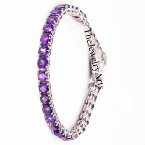 Bracelet à breloques Alexandrite, pierre précieuse changeante de couleur, violet, taille ronde 4mm-5mm, sertie clos, clarté VVS, plaqué argent, cadeau unisexe - Product Image 6