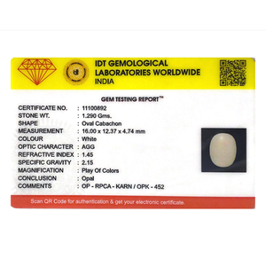 Natural White Green Opal Gemstone 6.45 Ct Certified Raw 20x16x14mm - Product Image 4