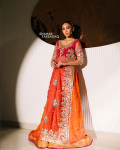 Elegante Salwar Kameez de Seda Bordada en Naranja para Mujer, Traje Tradicional de Boda de la India y Pakistán, Corte Regular, Protección Solar - Product Image 2