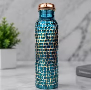 Bohemian Style Copper Water Bottle with Blue Mosaic Pattern Portable Travel <b>Drinkware</b> - Product Image 1