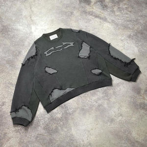OEM Custom Distressed Heavyweight Patch Logo <b>Washed</b> Regular Fit Pullover Crew Neck 100% Cotton Winter Sweatshirt Men's - Product Image 3