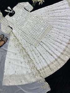 Vestidos de Novia Musulmanes de Manga Corta, Talla Grande, Estilo Sirena/Trompeta Africana, Cola Desmontable, Bordado, Chifón Vintage 70294 - Product Image 4