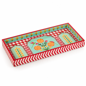 ถาดเคลือบลายดอกไม้หลากสี |   ถาดไม้ธรรมชาติสำหรับเสิร์ฟอาหาร ของตกแต่งบ้าน ของขวัญ ของประดับตกแต่งโต๊ะอาหาร - Product Image 1