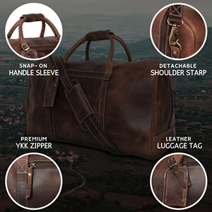 Elegant Leather Duffle <b>Bag</b> Stylish Travel <b>Overnight</b> Gym <b>Bag</b> With Comfortable Handles and Zippered Compartments - Product Image 6