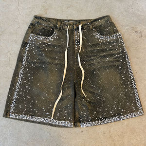 Shorts en jean surdimensionnés personnalisés pour hommes avec broderie, style streetwear déchiré, poches cargo - Tendance décontractée - Product Image 1