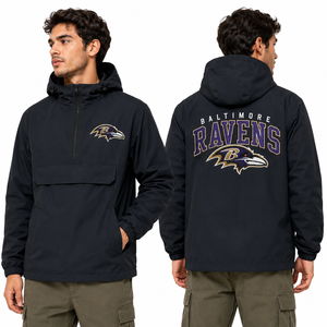 Wholesale Outdoor Ravens Anorak Jacket <b>Men</b> Custom Team Logo Embroidery Hooded <b>Pullover</b> Windbreaker Sportswear OEM - Product Image 1