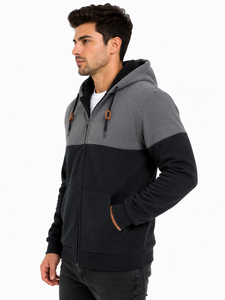 Sweat-shirt d'hiver pour homme Livster, grande taille, décontracté, à blocs de couleur, entièrement zippé, en molleton de coton doublé Sherpa, avec capuche à cordon de serrage, manches longues - Product Image 2