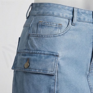 Jupe courte en jean taille haute pour femme, style cargo avec poches, couleur unie, à porter toute l'année - Product Image 5