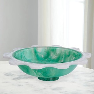 Cuenco Artesanal de Resina Verde Turquesa con Borde Festoneado Blanco, Centro de Mesa Decorativo Artístico para Mesa de Lujo y Decoración del Hogar - Product Image 1