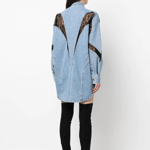 3D Split Shirt with <b>Spring</b> and Summer Lace Contrasting Color Large Silhouette Shirt Style Denim <b>Jacket</b> for <b>Women</b> - Product Image 2