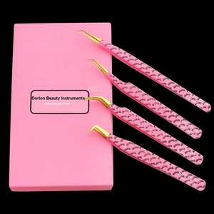 แหนบขนตาปลอมสีชมพูสีทองทำจากสเตนเลสแบบญี่ปุ่นใช้ในการต่อขนตาแบบเคลือบกระดาษพิมพ์โลโก้ได้ตามต้องการ - Product Image 4