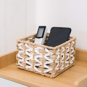 Panier de rangement en corde de papier, ensemble de bacs gigognes tressés faits main bicolores, organisateur artisanal pour cosmétiques, bureau et décoration intérieure - Product Image 4