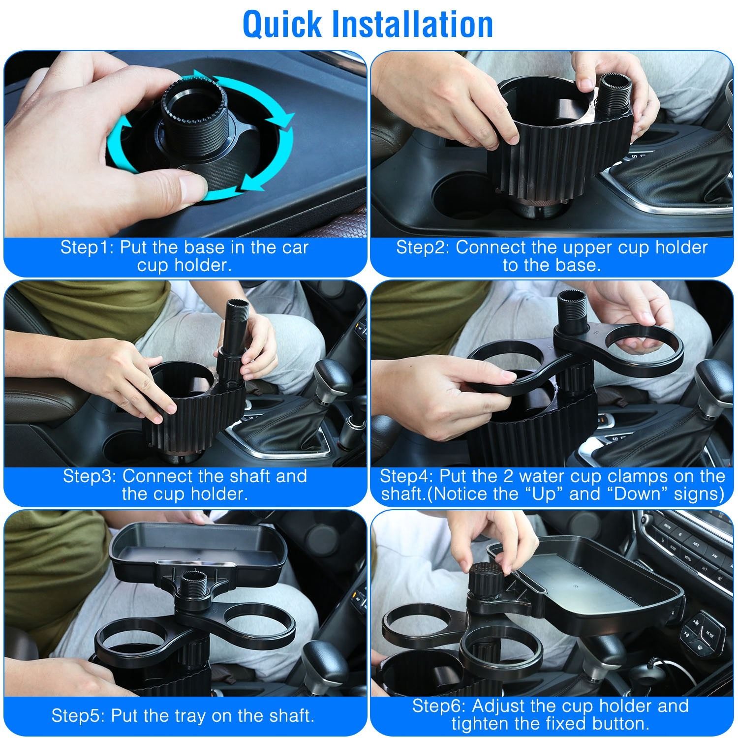 4-in-1 Detachable Expandable Base Car Cup Holder Tray | Universal Car Organizer Food Tray