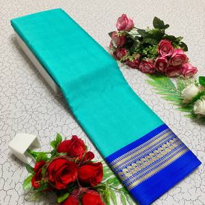 Sari de seda suave tejida con bordado Zari, el más popular, con blusa sin coser, Parrot-6 colores - Product Image 1