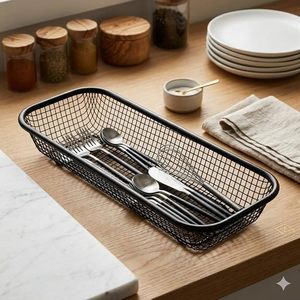 Escurridor de Platos de Acero Inoxidable con Cesta de Drenaje, Bandeja Recolectora de Agua, Soporte para Cucharas, Organizador de Utensilios Sobre el Fregadero, Plateado, para Encimera de Cocina - Product Image 2