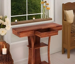 Contemporary Hallway Entryway <b>Table</b> with Drawer & Shelves | Mid-Century Design Living Room Furniture |Jodhpur Export - Product Image 3