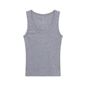 Camiseta sin mangas de algodón y elastano acanalada para mujer, color liso, elástica, con logo personalizado, casual, OEM, ODM, al por mayor - Product Image 4