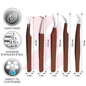 Lot de 5 pinces à cils personnalisées avec logo, manche marron mat, pinces de précision droites et courbées pour extensions de cils - Product Image 4
