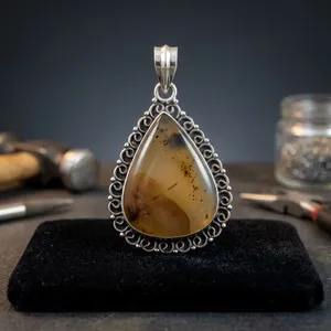 925 Sterling Silver Montana Agate Handmade Pendant <b>Vintage</b> Boho Jewelry Wholesale Natural Gemstone Everyday Wear - Product Image 2