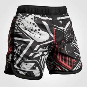 <b>Mens</b> Sublimation MMA Fight <b>Shorts</b> Ghrapic Skull <b>Pattern</b> Quick Dry Elastic Waist Sporty Board <b>Shorts</b> with Pockets Red Trim - Product Image 1