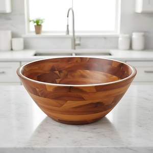 Tazón de madera de diseño moderno para exhibir frutas, mezclar ensaladas y decorar la cocina de forma contemporánea. - Product Image 1