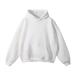 เสื้อฮู้ดดี้สีขาวล้วนสำหรับผู้ชาย ขายส่ง แบบโอเวอร์ไซส์ ผ้าฟลีซ มีกระเป๋าจิงโจ้ ไหล่ตก เหมาะสำหรับขายปลีก - Product Image 1