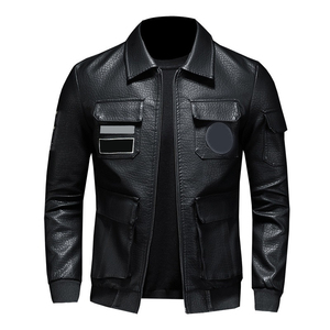 Fashionable Custom Design Men Leather <b>Jacket</b> with Stand Collar <b>Canvas</b> Fabric High Quality Winter <b>Jacket</b> for Men and Bikers - Product Image 3