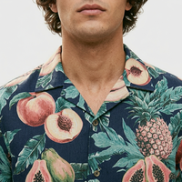 Heren Hawaiiaans overhemd met aanpasbare tropische fruitprint, 100% katoen, ademend, milieuvriendelijk, sneldrogend, lichtgewicht, zomer, strand