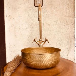Decorative <b>Round</b> Brass Wash <b>Basin</b> Luxury Handmade Bathroom Vessel Sink Premium Countertop Bowl Stylish Interior Decoration Colle - Product Image 1