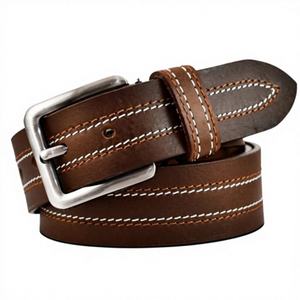 Haute qualité longueur personnalisée en cuir de vachette véritable Vintage pour hommes léger étanche Non-Spottable boucle en acier Logo - Product Image 4