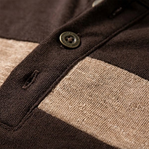 Custom Mens Long Sleeve Striped Henley Shirts Coffee Patchwork T Shirt Breathable Soft Cotton Fitness Apparel Tops Tees - Product Image 2