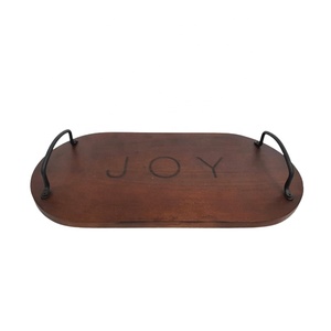 Bandeja rectangular de hierro y madera a granel al por mayor bandeja de servicio de color negro mate y natural hecha a mano personalizada - Product Image 2
