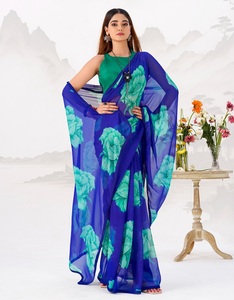 Sari indien traditionnel ethnique décontracté en mousseline de soie à imprimé floral pour un usage quotidien et des occasions festives pour femmes, tenue élégante et tendance - Product Image 1