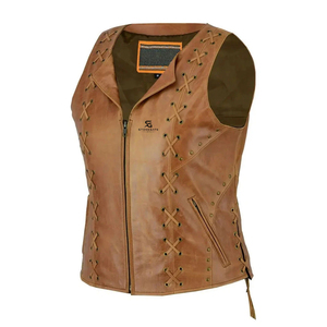 Women Genuine <b>Leather</b> <b>Biker</b> Waistcoat Motorcycle <b>Vest</b> Slim Fit Vintage Sleeveless Outerwear Stylish V Neck Casual Windproof - Product Image 5