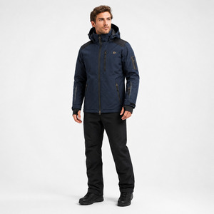 Men's <b>Waterproof</b> Hooded Ski <b>Jacket</b> Dark Blue Polyester Synthetic Insulation Windproof Outdoor Wear - Product Image 4