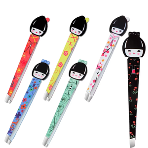 Pinzas para Cejas de Acero Inoxidable en Forma de Muñeca Japonesa Colorida - Product Image 1