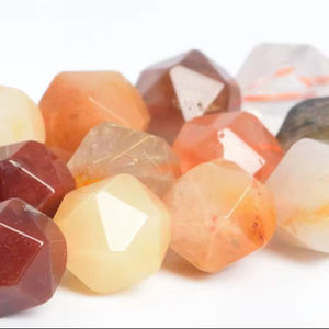 ลูกปัดควอตซ์รูทิเลเต็ดขนาด 7-8 มม. ทรงดาวเจียระไน ลูกปัดพลอยแท้ธรรมชาติแบบครึ่งเส้น ลูกปัดแบบหลวม มีตัวเลือกแบบขายเป็นชุดใหญ่ - Product Image 1