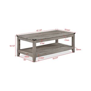 <b>Rustic</b> Gray Brown Wooden Rectangular <b>Coffee</b> <b>Table</b> with Two Matching Square End <b>Tables</b> 3 Piece Cocktail Set for Living Room - Product Image 5