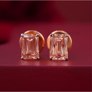 4.07 CT Pink Emerald Cut Lab Grown Diamond Stud <b>Earrings</b> with 14K Rose Gold IGI Certificate Screw Pattern Pear Cut Main Stone - Product Image 1